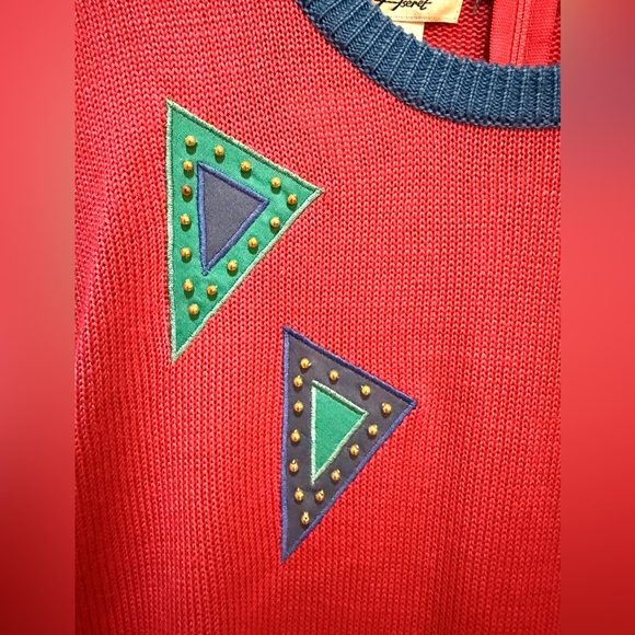 Vintage A J Classics by Aseret 90’s Sweater L Geometric Appliqué MTV Stripes NWT - Picture 3 of 7